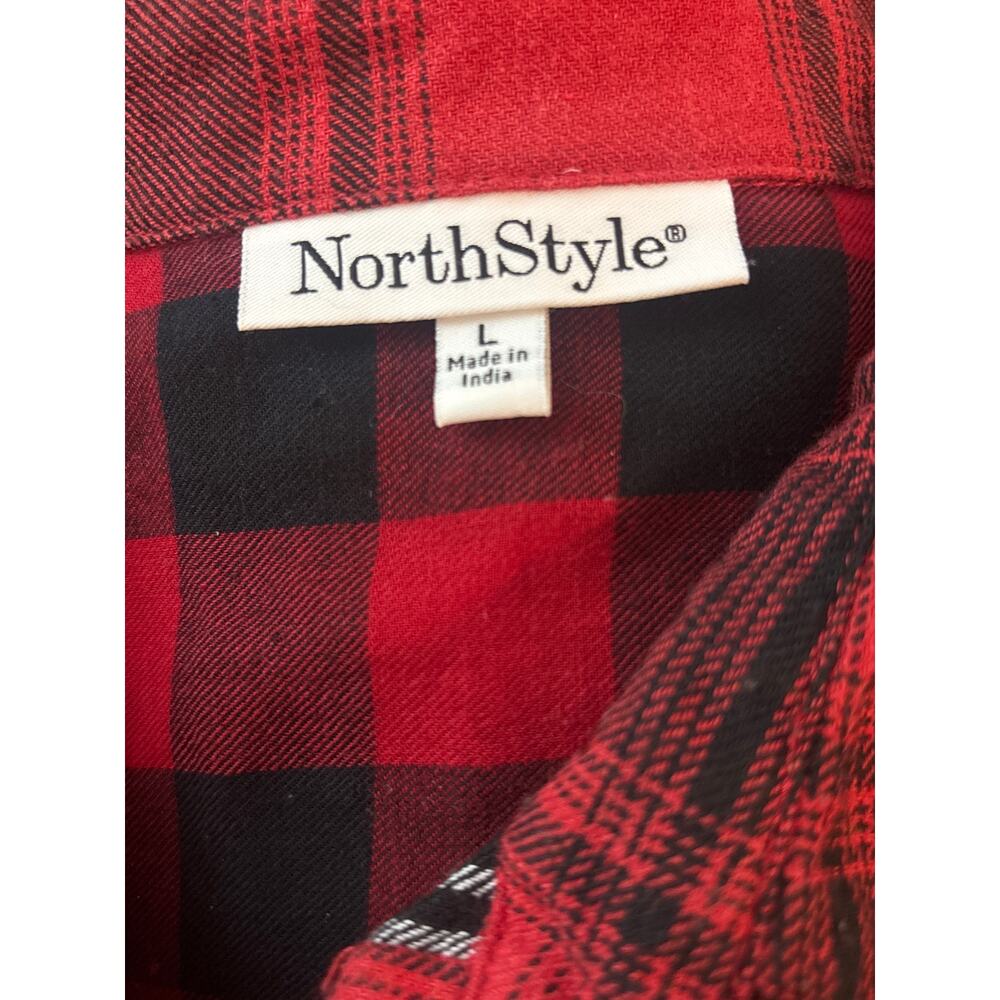 NorthStyle Button Up Shirt Women's L Patchwork Red Tartan Flannel Plaid Top - Picture 4 of 10
